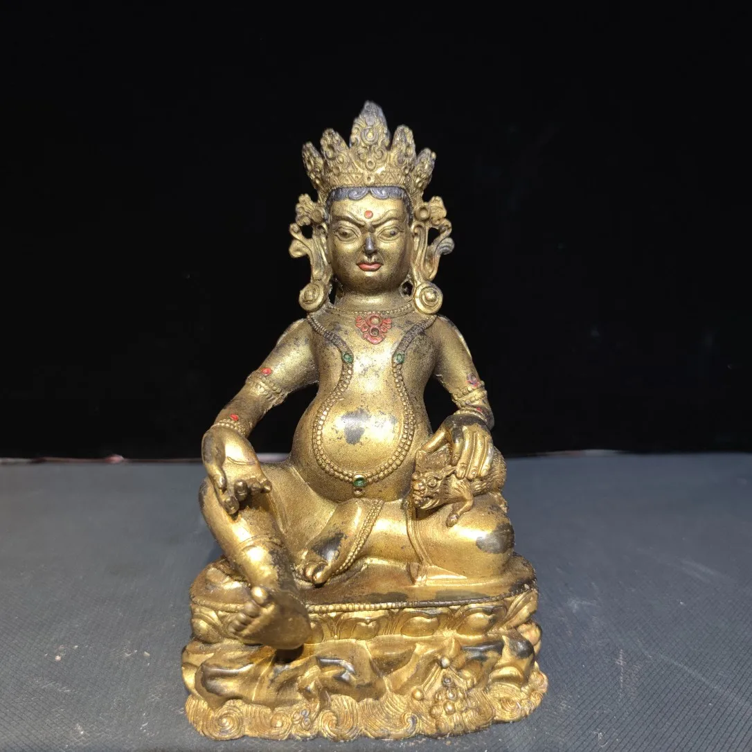 

18 CM Painted bronze gilded Buddha Statue Temple Worship Kaiguang Yellow God of Wealth