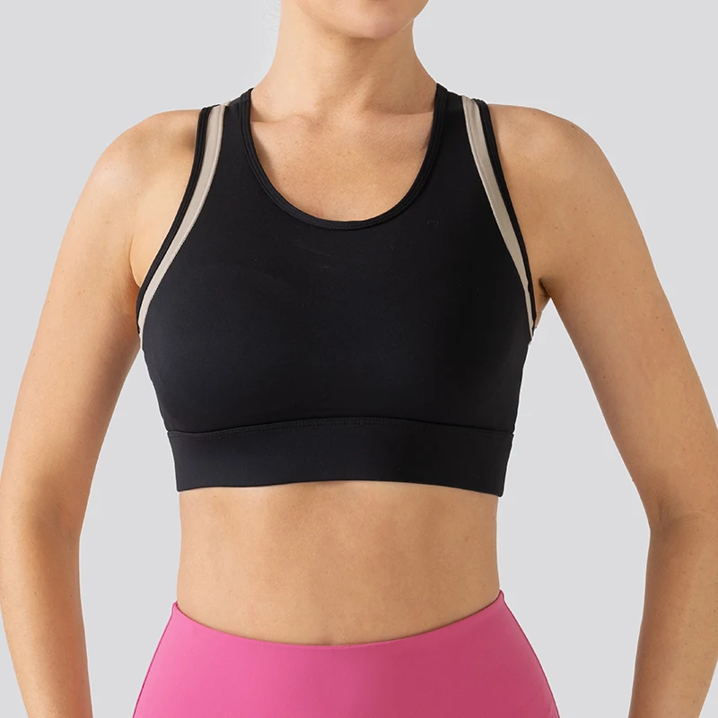 Sports Bra for Women Yoga Fitness Yoga Top Bras Nylon Breathable Solid Color Medium Support Gym Crop Top Padded Sportswear