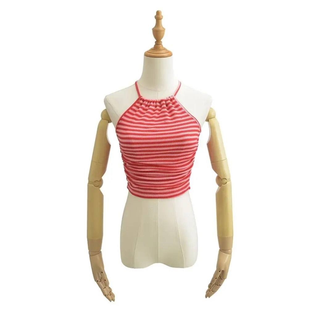 

YPFF женский облегающий укороченный топ, сексуальный верхний жилет на шнуровке, плиссированный полосатый контрастный модный стиль для девочек