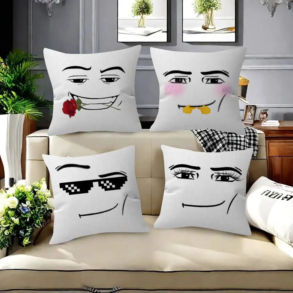 Funny Face Doodle Line Art   Pillowcase toon Gift Cushion Cover Bedroom Home Sofa Chair Seat Decor pillow case