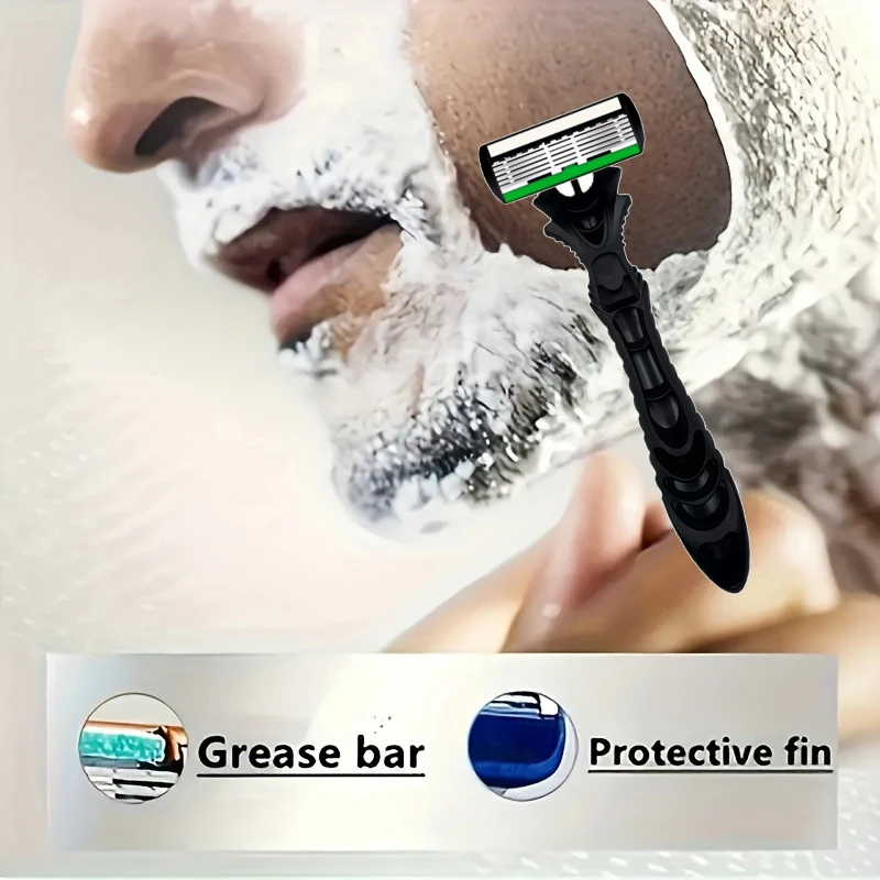 6-Layer Stainless Steel Manual Shaver Blade, Men's Classic Shaver Safe Cleaning and Care Tool, Body and Facial Clean