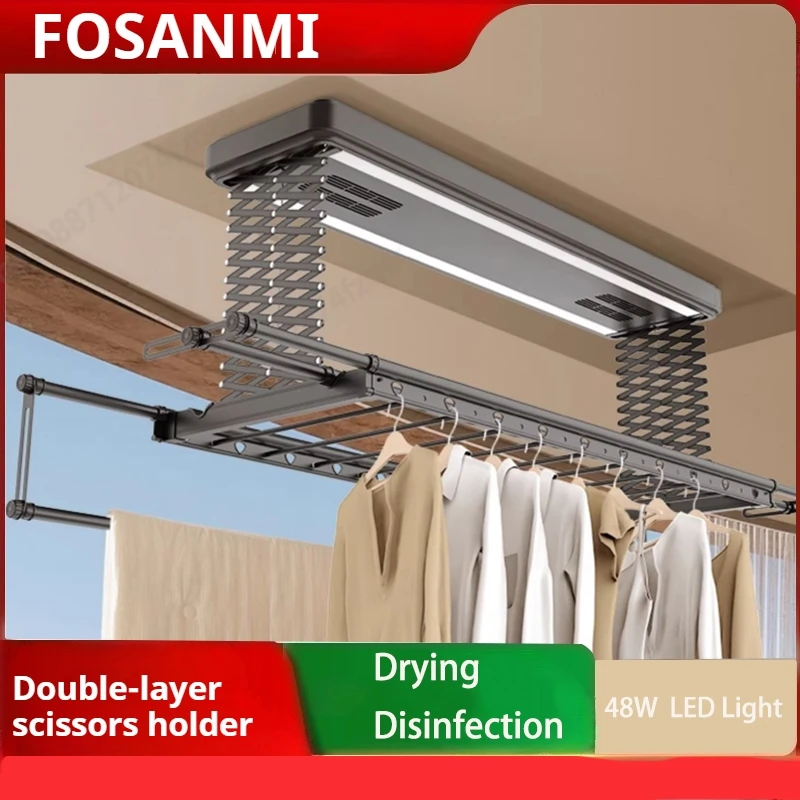 

Smart Electric Ceiling Clothes Drying Rack with Remote, Height Adjustable Retractable Design with LED Light for Home/Balcony
