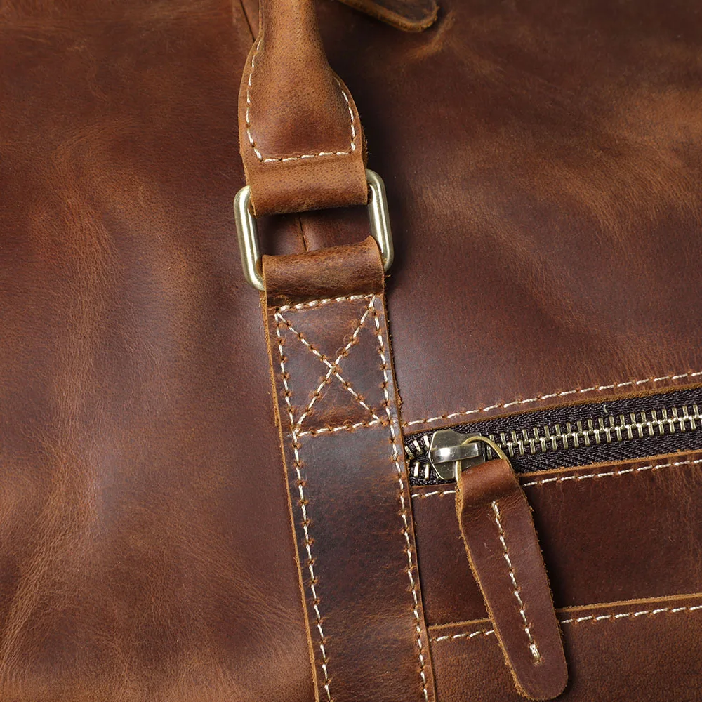 S.WORKER Vollnarbenleder Herren-Reisetasche mit mehreren Fächern, große Kapazität, Weekender-Reisetasche aus Vollnarbenleder – Detail 11