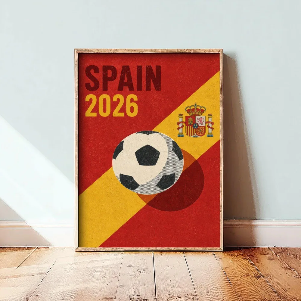 Spain Football Art Canvas Print - 2026 Soccer World Champion Poster - Retro Football Wall Art Painting for Wall Decor