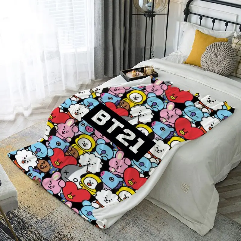 

BT21 cartoon cute blanket coral fleece throw home office nap air conditioning blanket fan support anime merchandise wholesale