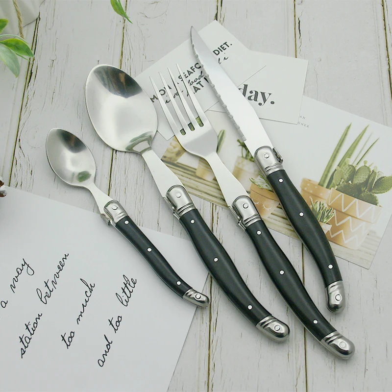 4-24pcs Laguiole Rainbow Dinnerware set Black Cutlery Stainless steel Steak Knife Dinner Fork Spoon Teaspoon Black Flatware set - Image 6