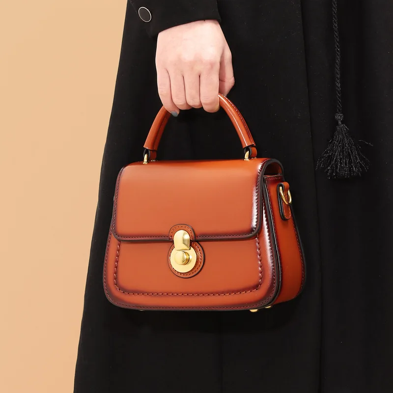 2023 New Arrived Classic Designer Genuine Cowhide Handbags for Women with Vintage Brown Leather Saddle Satchel Crossbody Bags