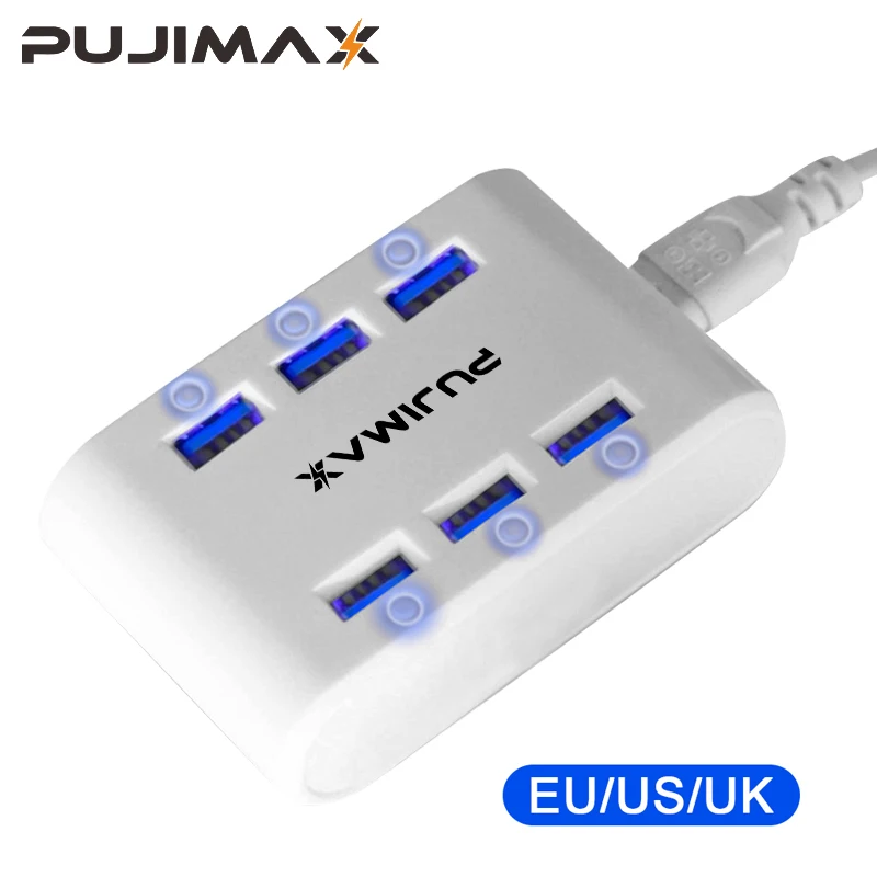 PUJIMAX USB Charger 24W 4.8A 6-Ports Hub USB Charging Station Multi Port Power Station for iPhone iPad Tablet huawei Xiaomi