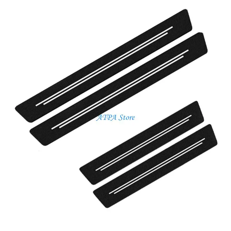 

U13C Modern Vehicle Door Sill Covers Carbon Fiber Leather Look Scratch Protectors 4Pcs