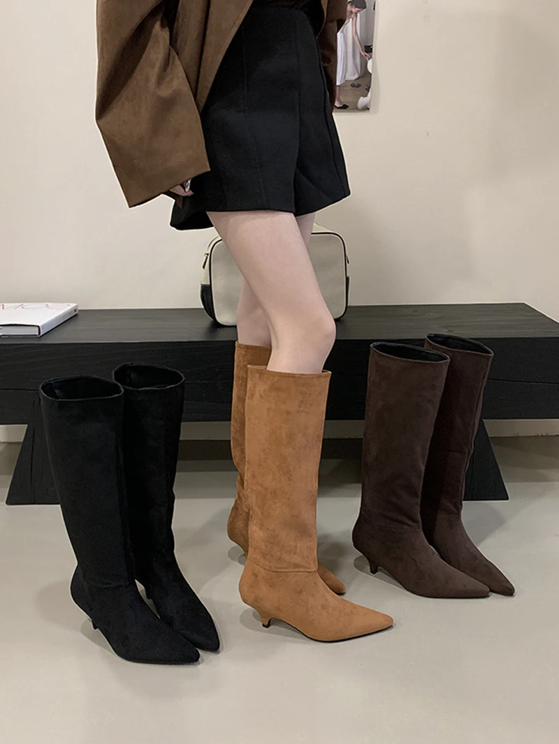 women's-long-wide-tube-velvet-booties-knee-high-faion-boots-pointed-toe-medium-heel-comfortable-all-leg-ape-flattering-hi