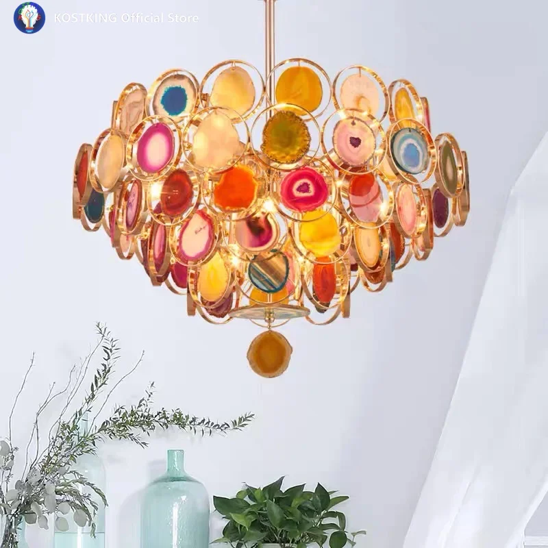 Nordic Agate Chandelier Colored LED Lighting Living Room Dining Study Bedroom Adjustable Home Decoration Crystal