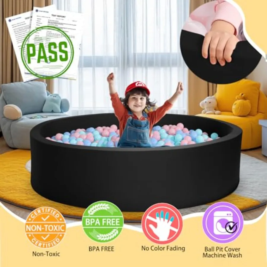 特大ソフトフォームボールピット 51.2 x 11.8インチ ブラック 室内幼児用プレイペン - ボールなしの大型スポンジ丸型ボールプール