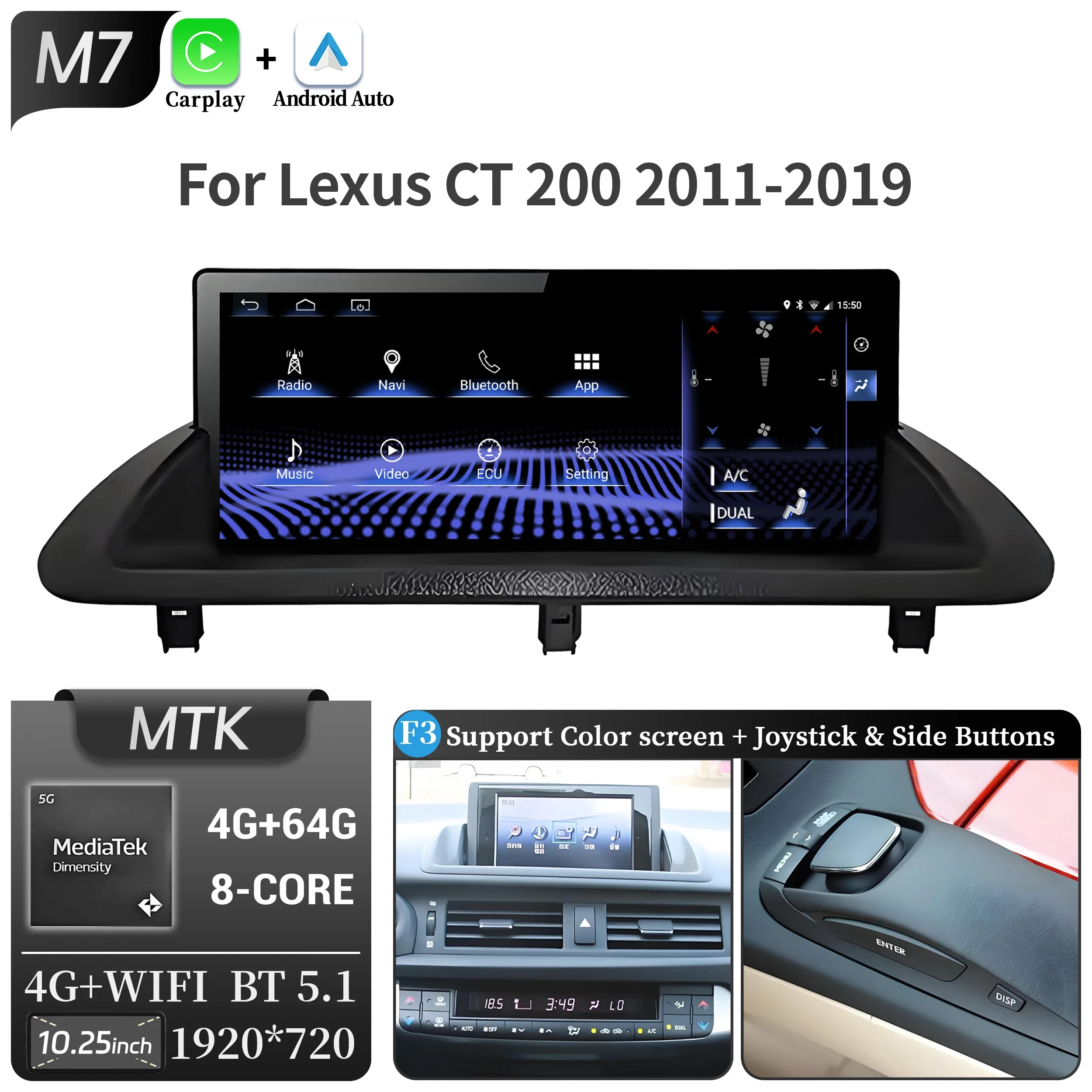 10.25 inch Voor Lexus Ct 200 Ct 200 H 2011-2019 Android 14 Autoradio Multimedia Navigatie Draadloze Carplay Snapdragon 668 S Scherm