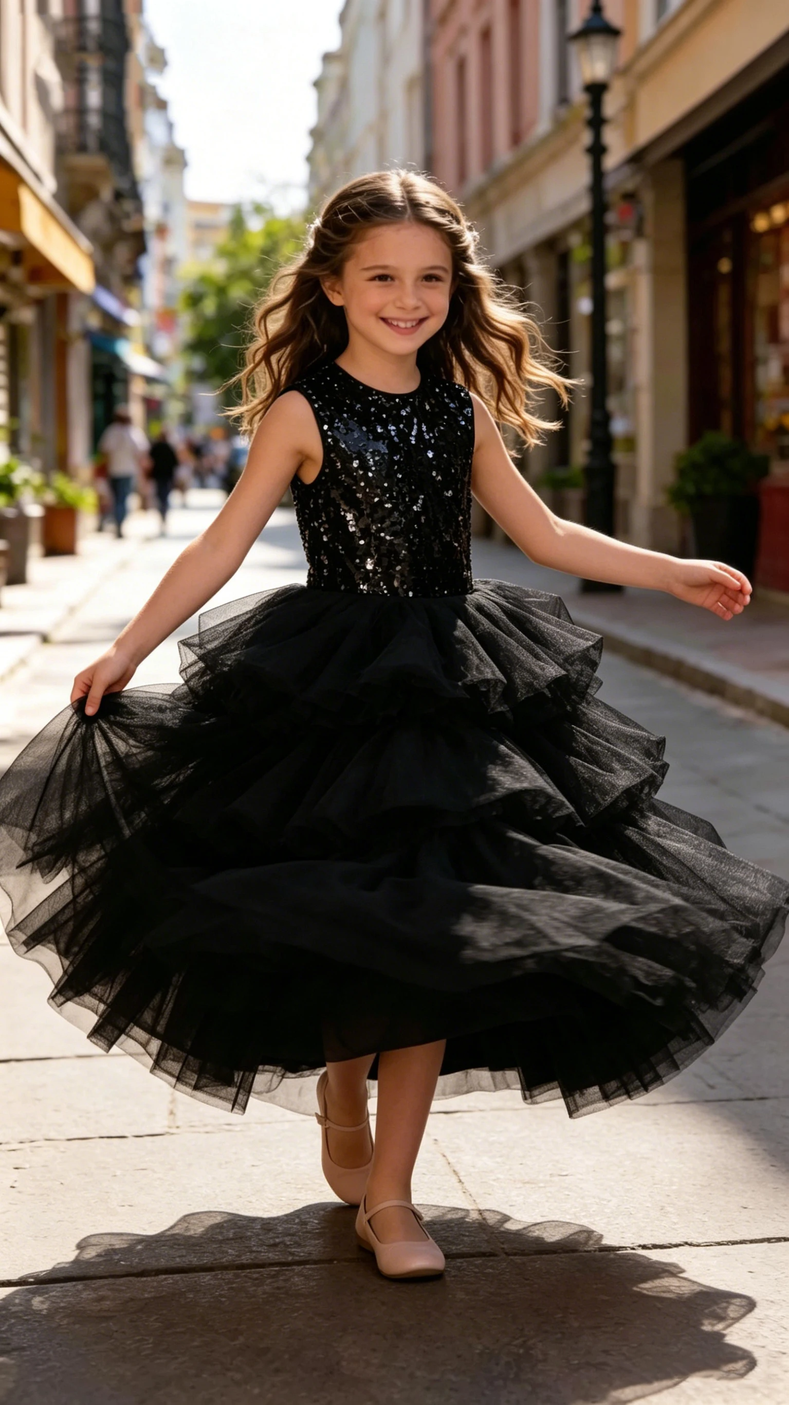 1 Piece of Girls' Sequined Sleeveless Dress, Light Luxury Style, Black Multi-Layered Tulle Cake Dress, Children's Runway Performance Outfit, Girls' Birthday Party Evening Dress / Stage Performance Princess Dress