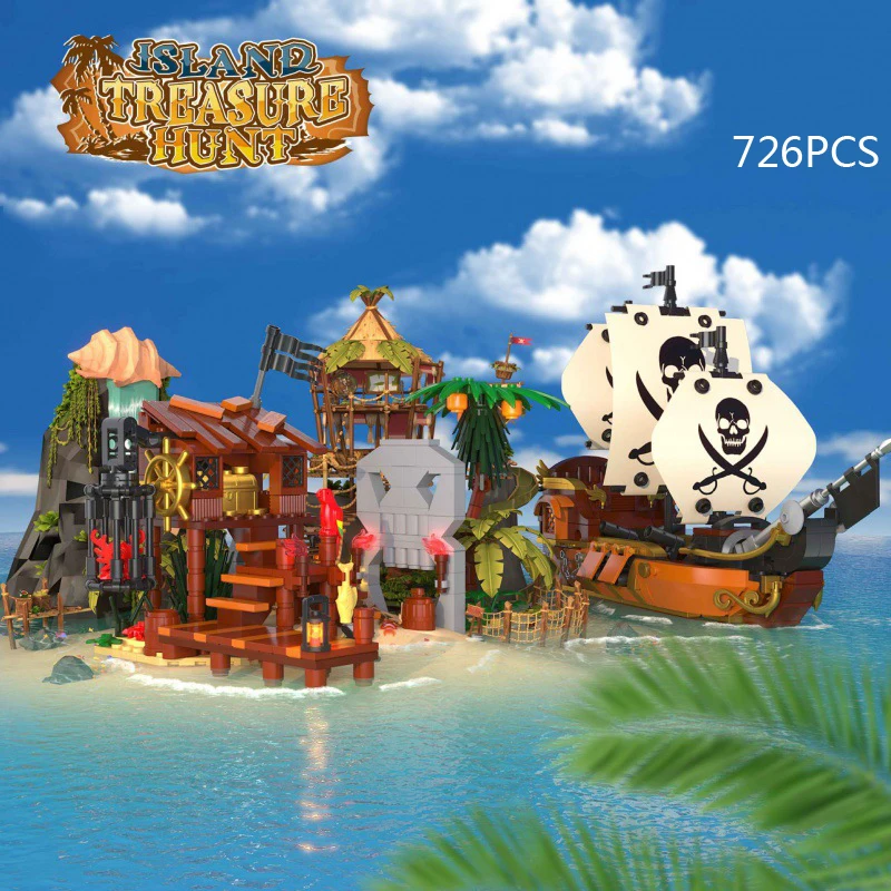 

Creative Scene Mini Block Pirate Ship Island Treasure Hunt Model Construction Toys Collection Building Brick For Boys Gifts