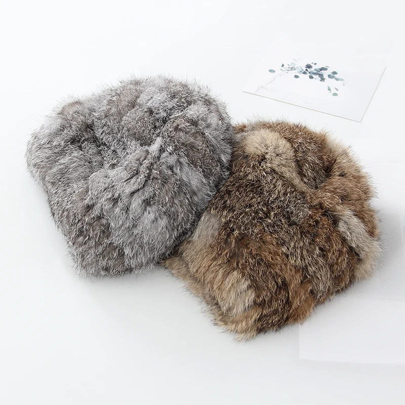 الشتاء الحقيقي ريكس الأرنب الفراء قبعة للنساء سميكة محبوك قبعة بيني الفراء قبعة إرسال هدية نوعية جيدة قبعة حماية الأذن الجديدة