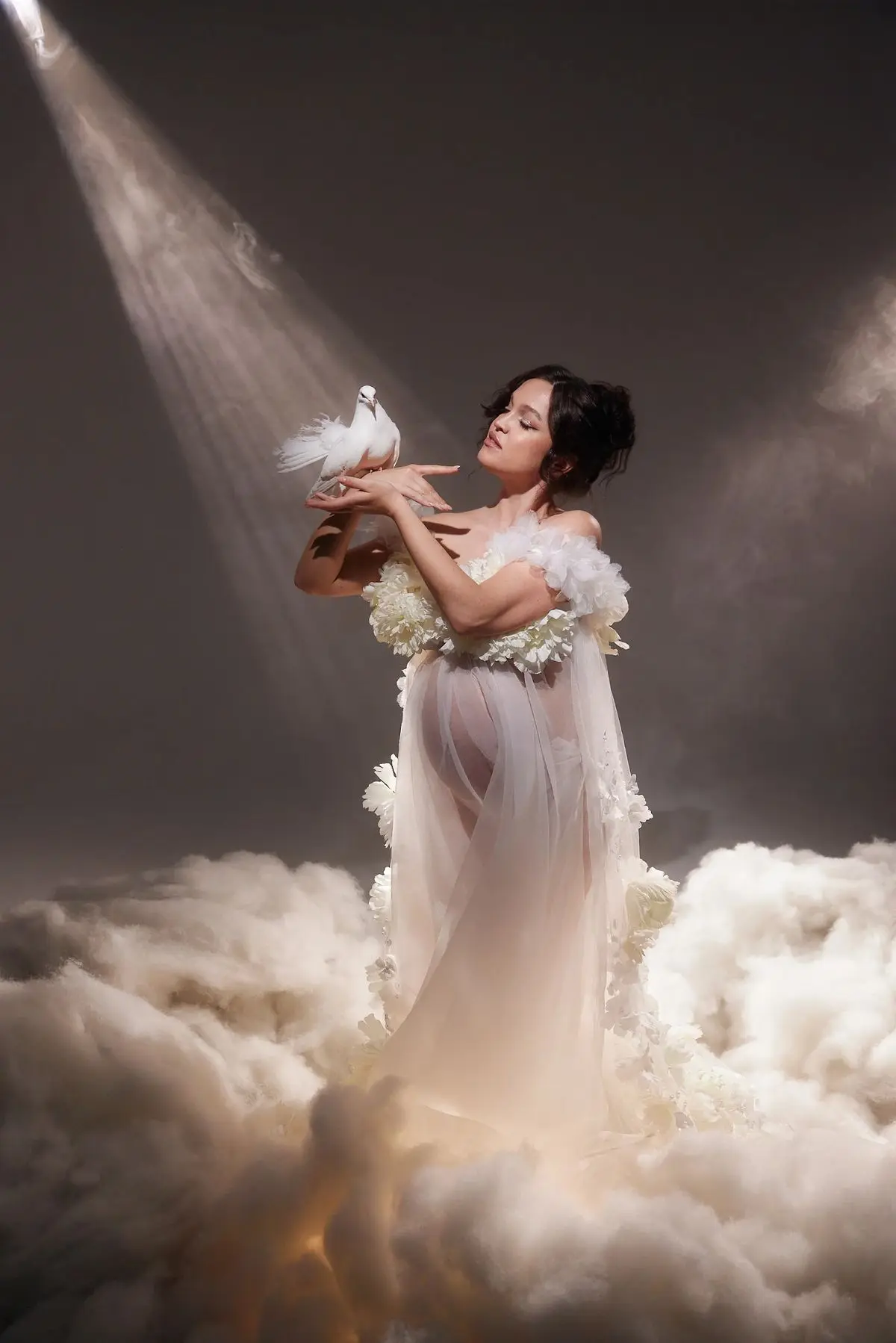 

Sexy Women Pregnant Prom Dress For Photo Shoot Off Shoulder Bridal Morning Robe Customized Tiered Tulle Long Party Gown