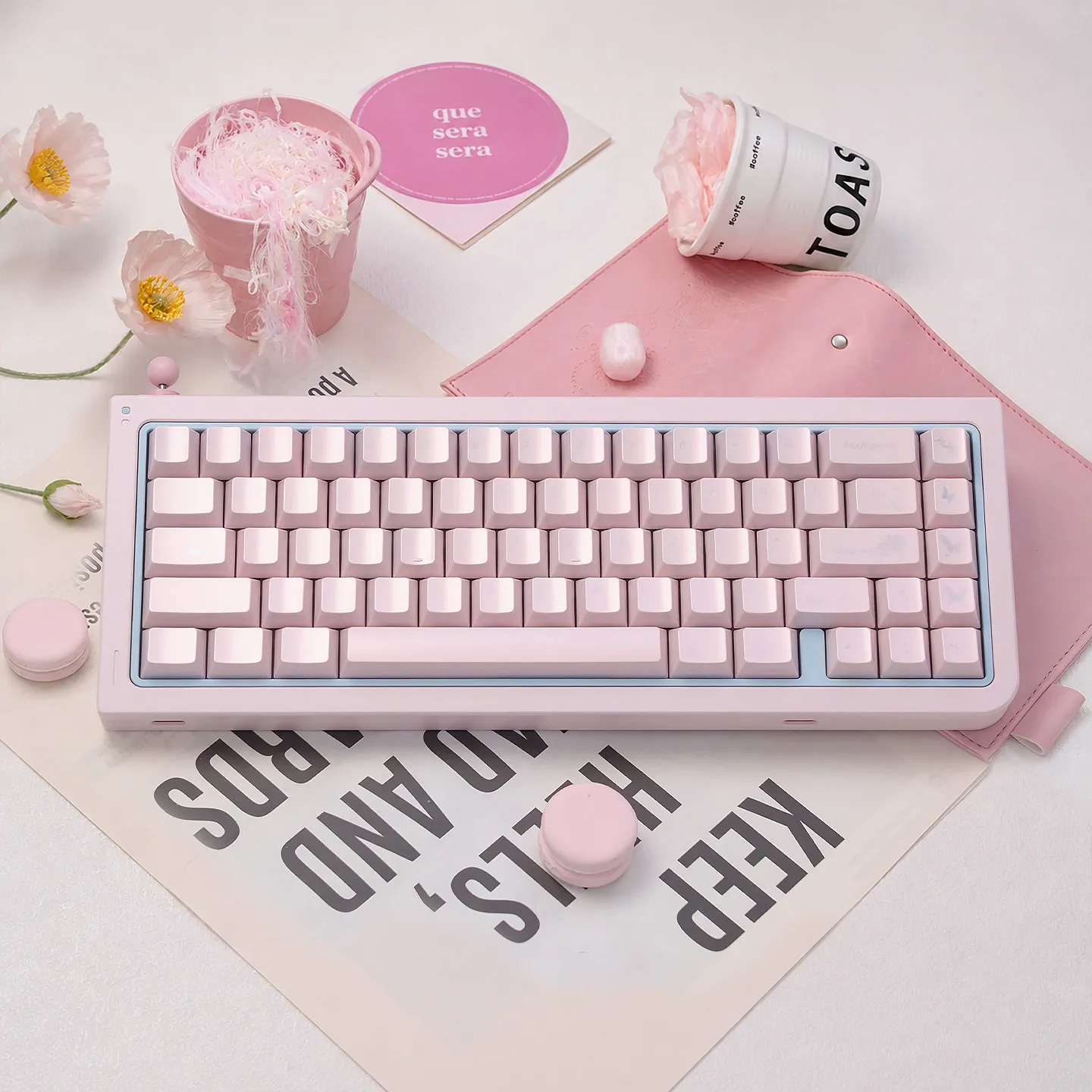 URE Floating Brocade Keycaps 120 keys Pearlescent Paint Cherry Profile PBT Keycaps Blue Pink For MX 64 87 96 Mechanical Keyboard