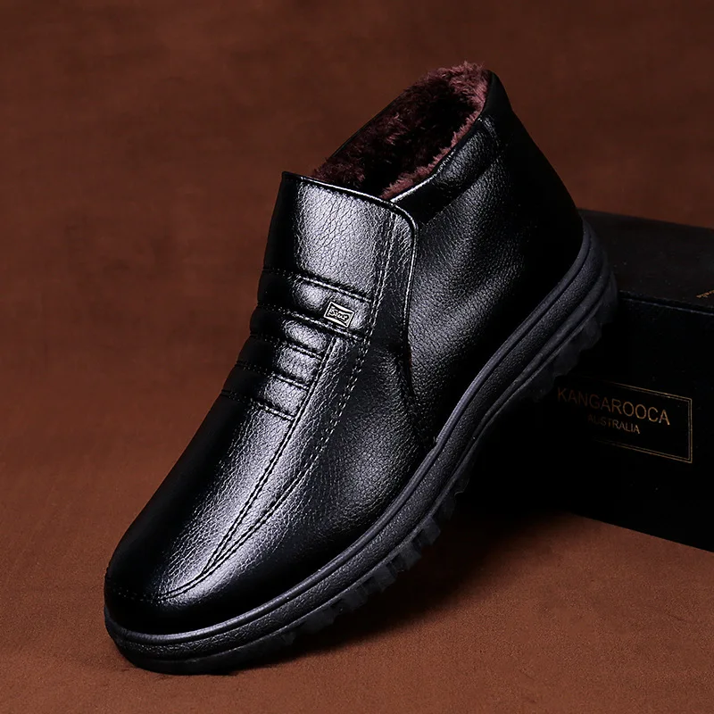 Chaussures en cuir décontractées imperméables pour hommes, chaussures montantes à enfiler au glouton, chaussures de travail chaudes, grande taille,