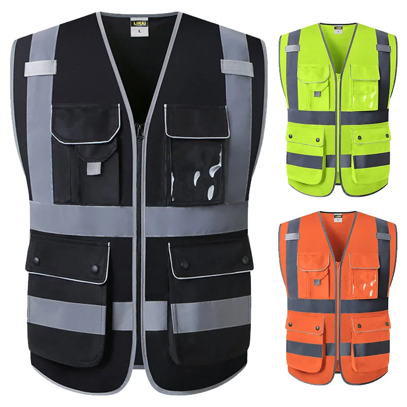 

High Visibility Vest Multi Pockets Hi Vis Reflective Safety Vest for Men Reflective Work Vest ANSI/ISEA Class 2