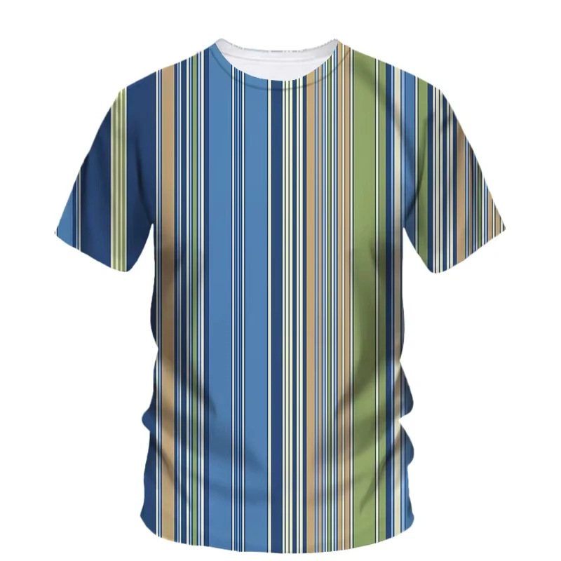 Contrast Color Stripes Graphic T-shirt Round Neck 3D Printing Striped Short Sleeves For Men Summer Fashion Variety Colorful Tee