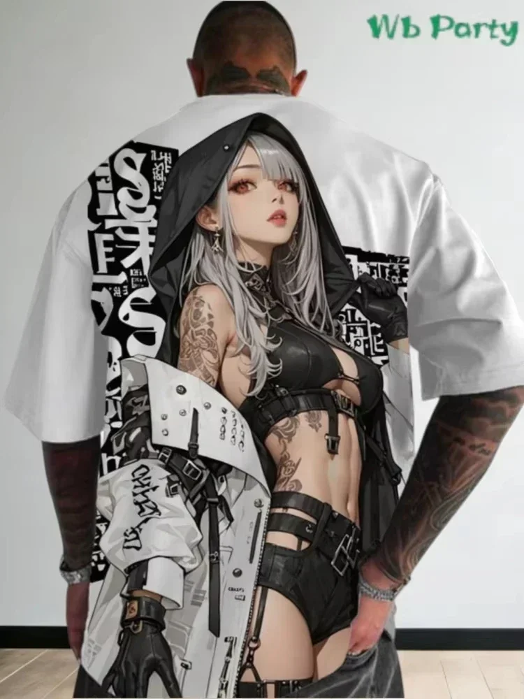 Japanese Geisha Oni Mask Samurai Sword Graphic T-shirt Unisex Back Print Short Sleeve Retro Asian Streetwear Top for Men Women