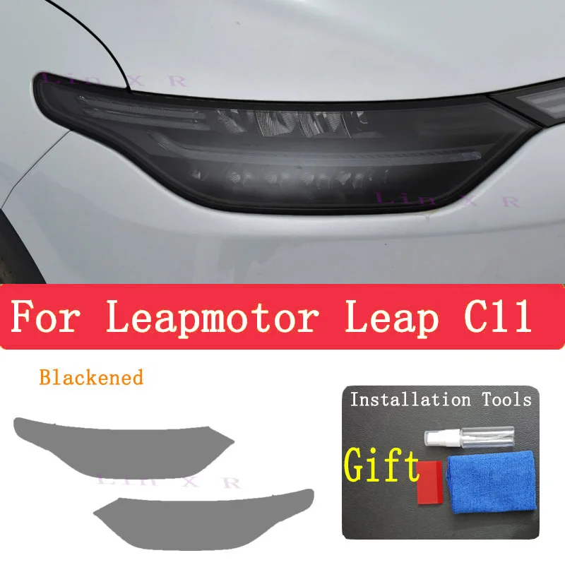 For Leapmotor Leap C11 2021  Accessories 2 Pcs Car Headlight Protective Film Headlamp Restoration Transparent Black TPU Sticke