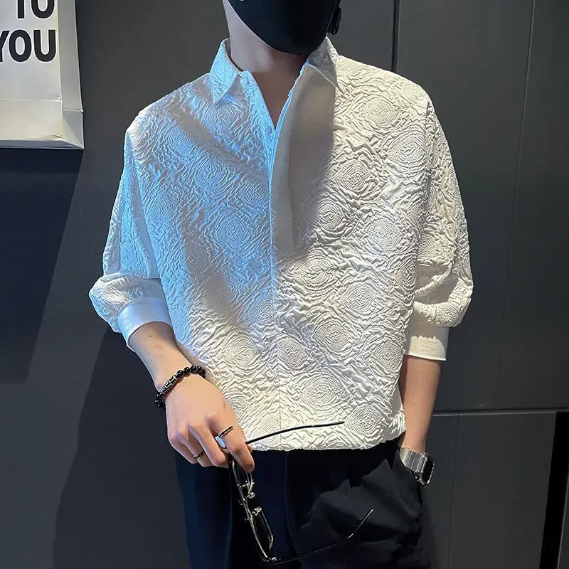 Man Shirt Graphic Half Sleeve Shirts for Men White New in Fashion 2024 Xxl Elegant with Sleeves Tops Trendyol S Normal Social I