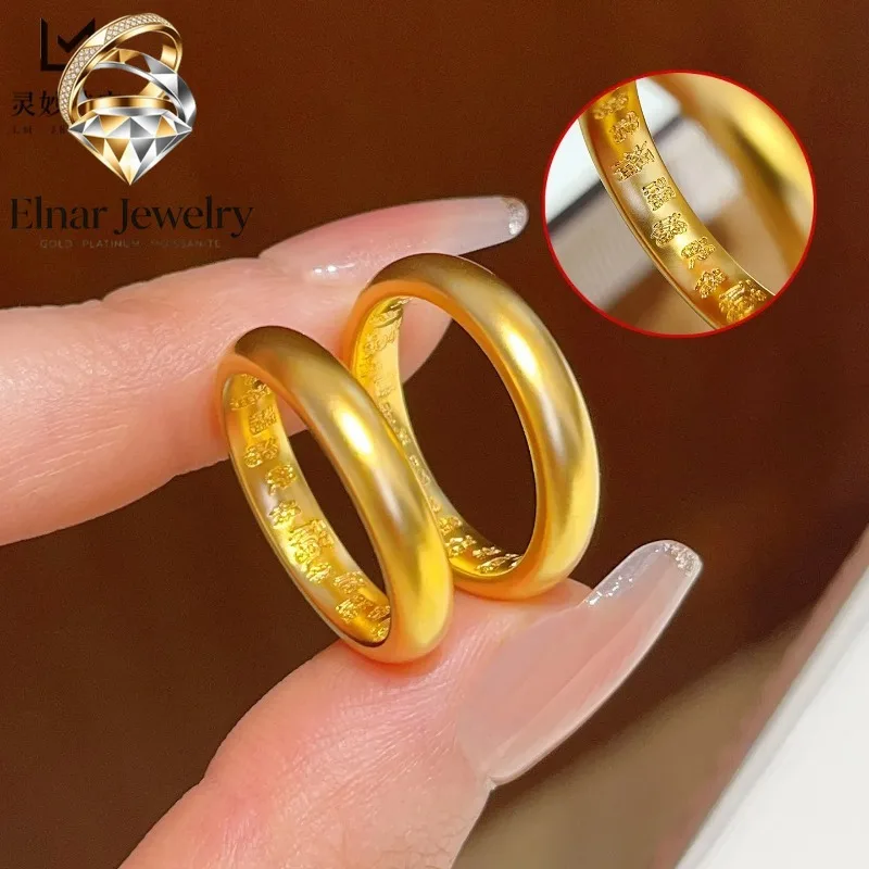 

Elnar Jewelry Festive Ring Women's 24K Gold AU999 - Gold Hundred Blessings Ring, Smooth Band Chinese Style, Festival Style