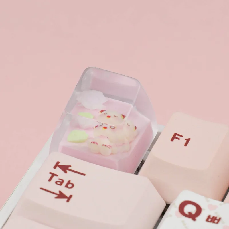 Cross-border original design Epoxy high-transparency mechanical keycap cute personalized keyboard hat rose bear resin hat tide p