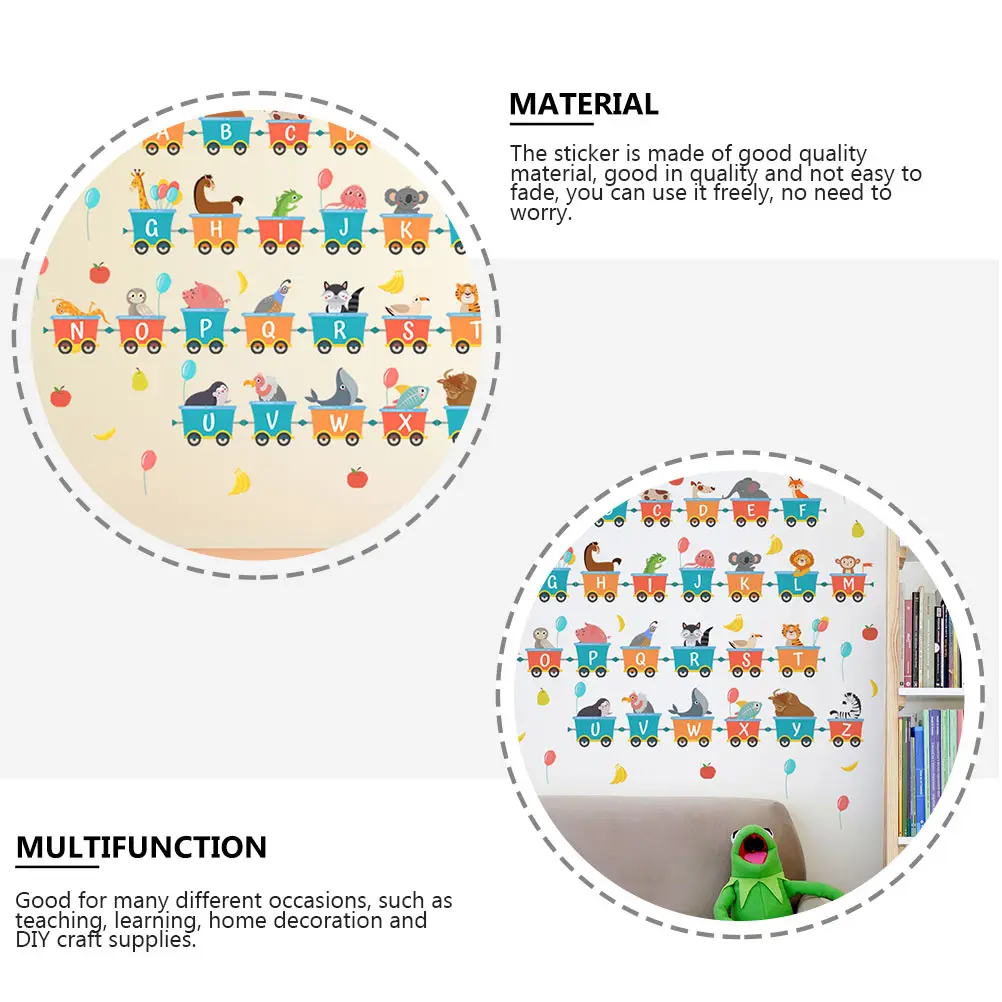 

2 Sheets Train English Wall Sticker Alphabet Stickers Decorative Kids Room Cartoon Style PVC Quality Material Remove