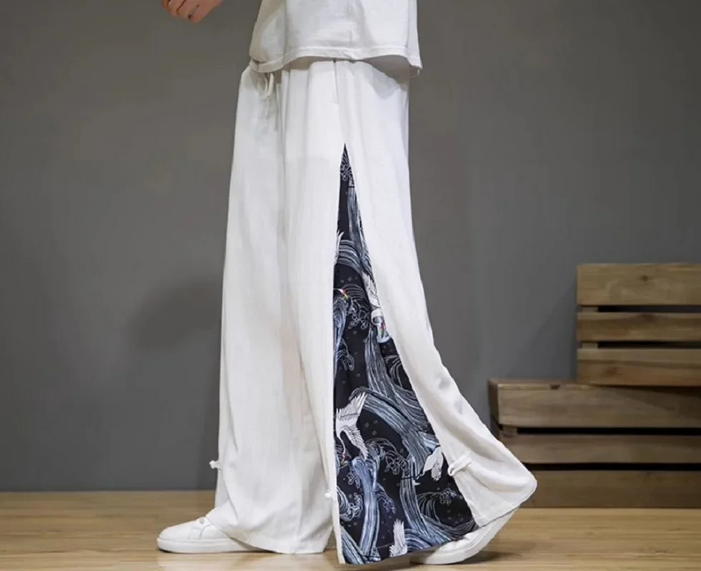 

Новые широкие расклешенные брюки в китайском стиле, мужские повседневные уличные брюки в национальном стиле, брюки в стиле хип-хоп, кунг-фу, традиционные брюки Hanfu