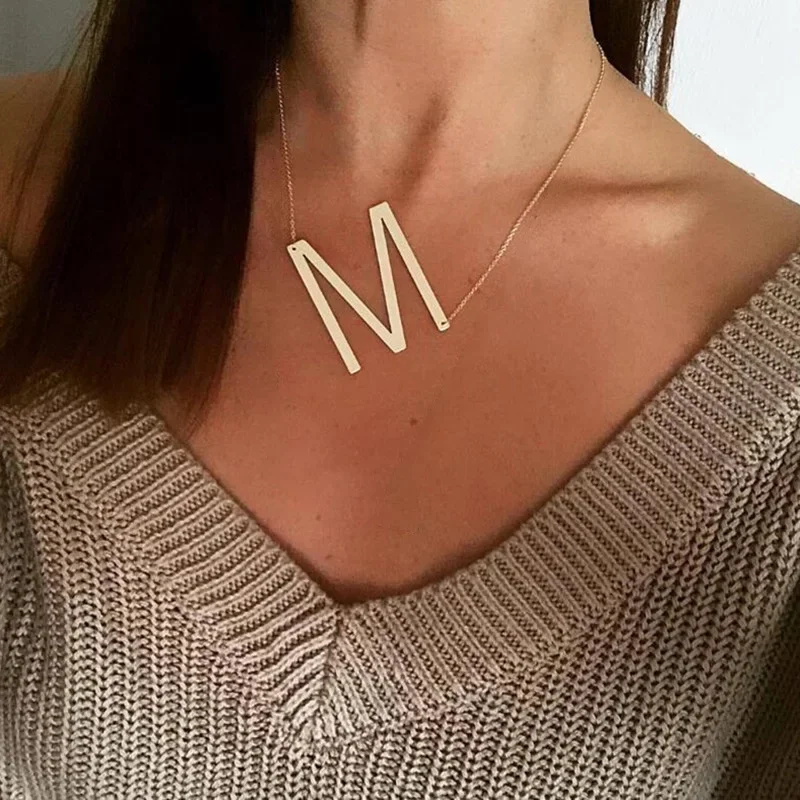 A-Z Gold Color Chain Necklaces for Women Capital Letter Pendants Necklaces Punk Short Chain Female Necklaces Metal collar