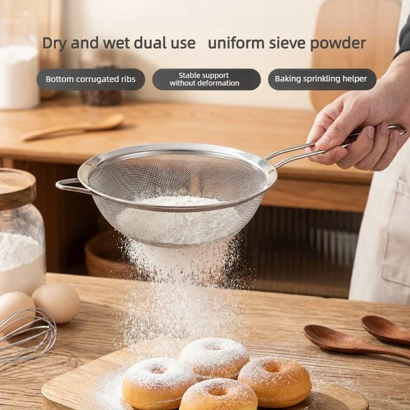 Stainless Steel 3Pcs Fine Mesh Sieve Strainer Set with Handle Multipurposed Flour Sifter for Baking Juice Soy Kitchen Accessory