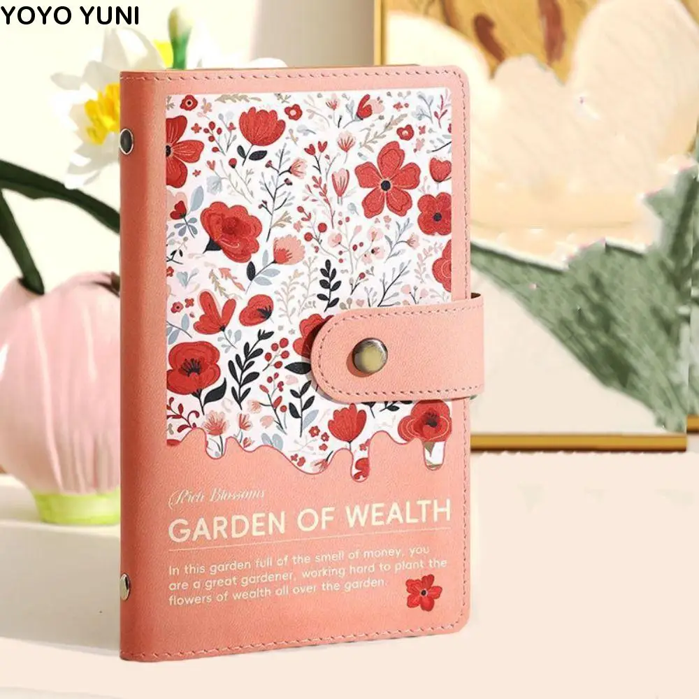 Leather 100 Envelopes Saving Money Binder Cash Envelopes Flower Printed Money Challenge Book Refillable Magnetic Buckle