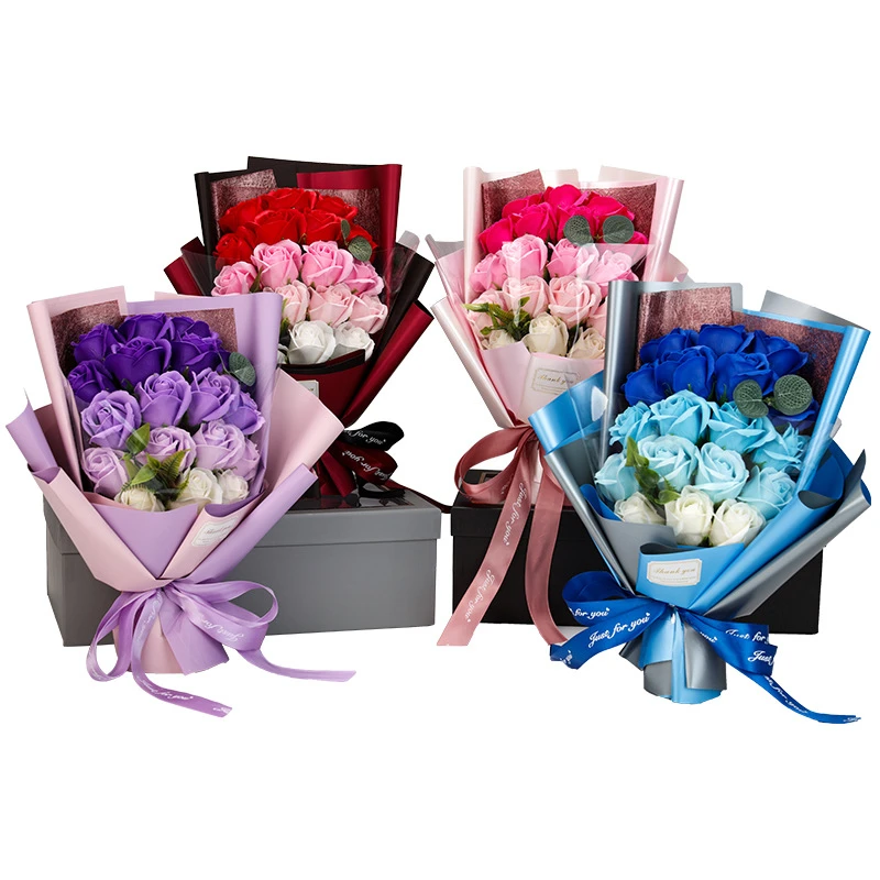Künstliche Seifenblume, Rosenstrauß, Geschenktüten, Valentinstag, Geburtstag, Geschenk, Hochzeit, Heimdekoration, 18-Rosen-Seifenstrauß, Geschenkbox – Detail 2