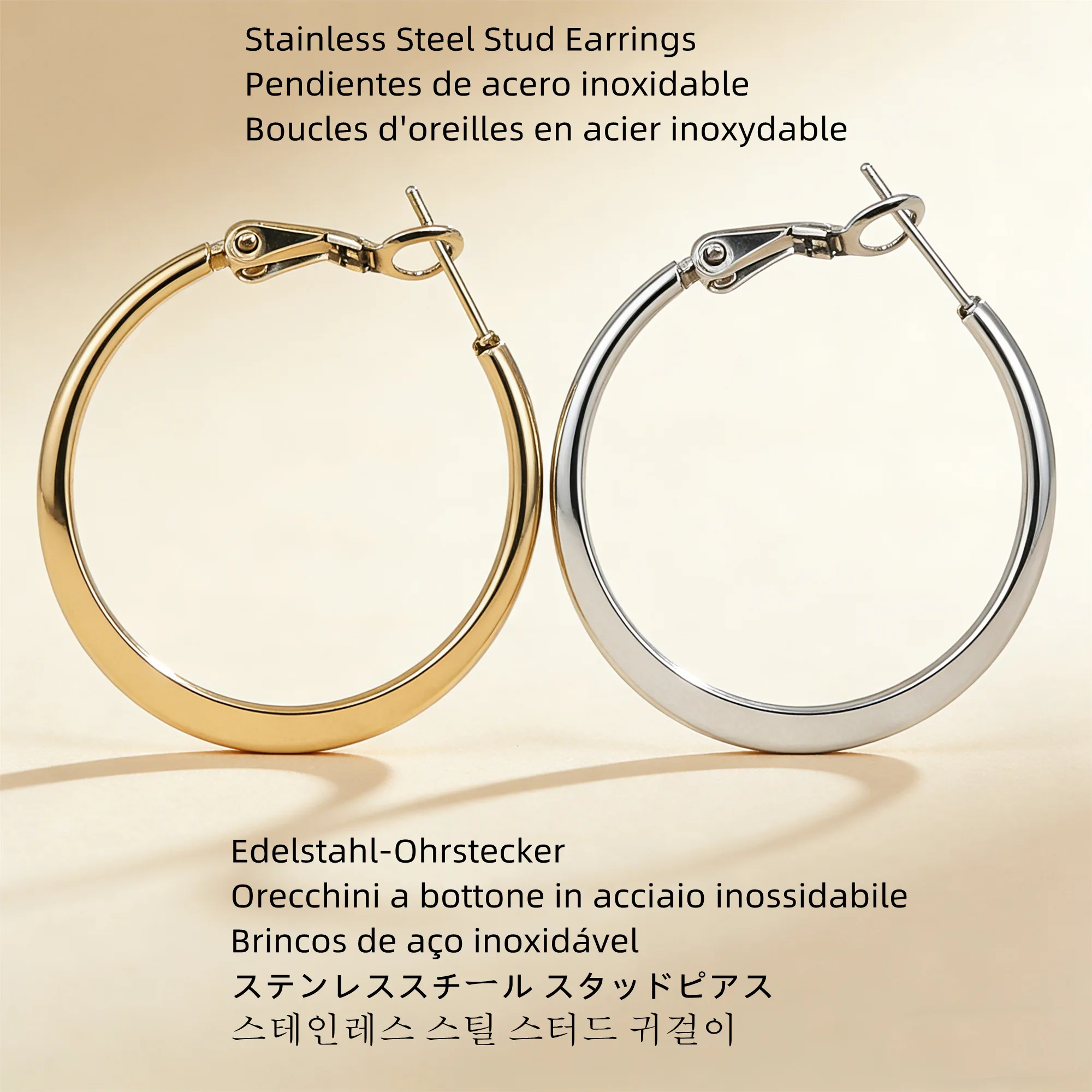 30/40/50 mm, 2 mm, Ohrringe aus Edelstahl, für Damen und Herren, farbig beschichtet, kreisförmiges Design, modischer Schmuck, hypoallergen, verblasst nicht. – Detail 1