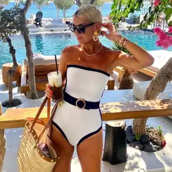 Cikini Black White Contrasting Vacation High-End Swimsuit One-Piece Summer Beach Swimwear Bathing Suit For Women