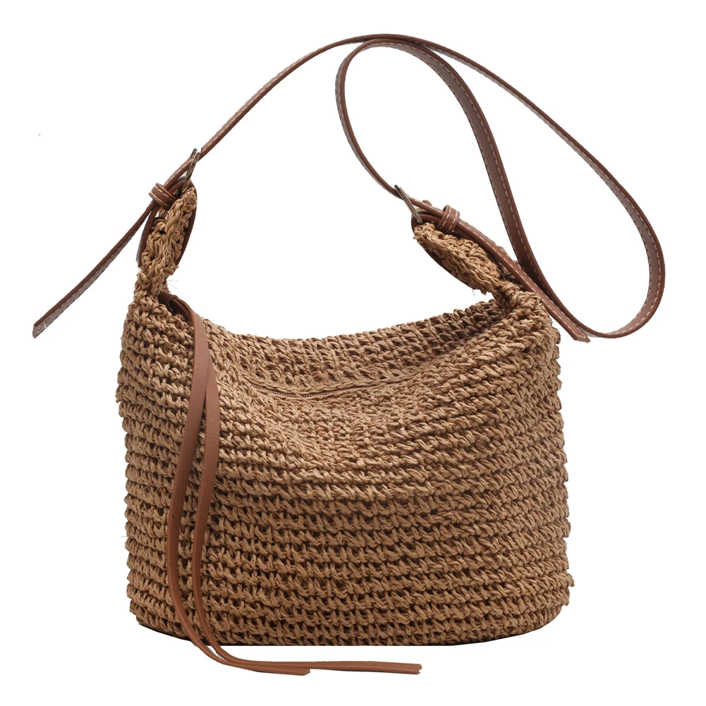 Sac à main en ULde papier tissé à la main pour femme, bandoulière, décontracté, simple, élégant, réglable, sac de plage, été, mode