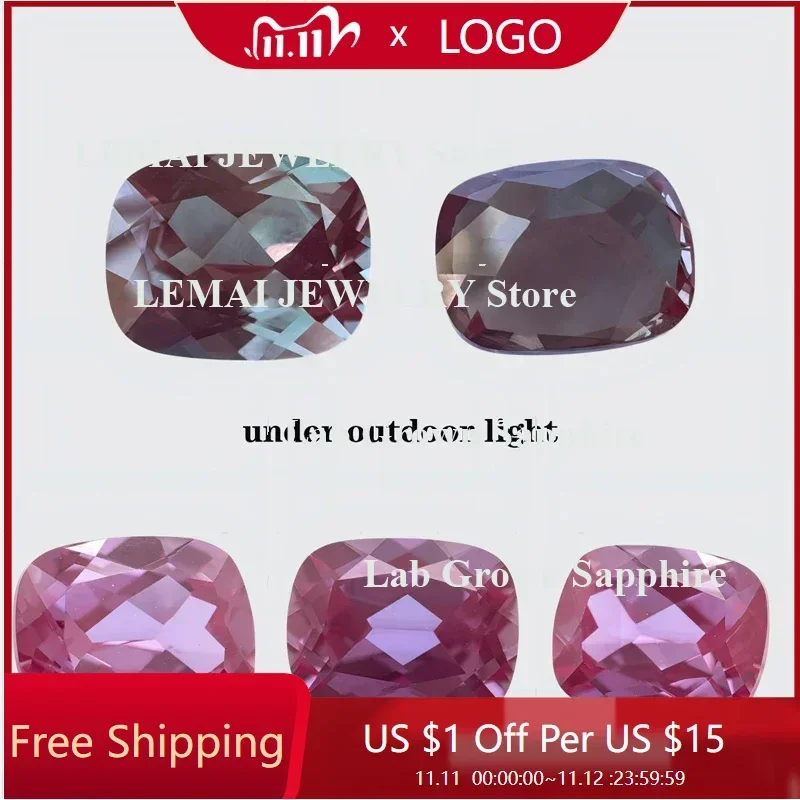 

Cushion Shape Lab Grown Alexandrite Color Changing Stone Wholesale DIY Ring Necklace Earrings Main Materials with Certificate