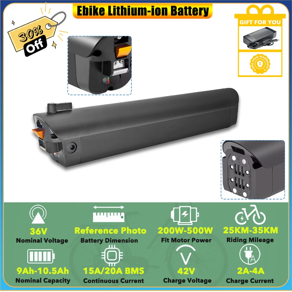 

HIMO C30 Integrated Lithium-ion Battery Pack 36V 10Ah 10.5Ah for 250W 350W 500W Soltera.2 and Soltera.2 Step-Through E-bike