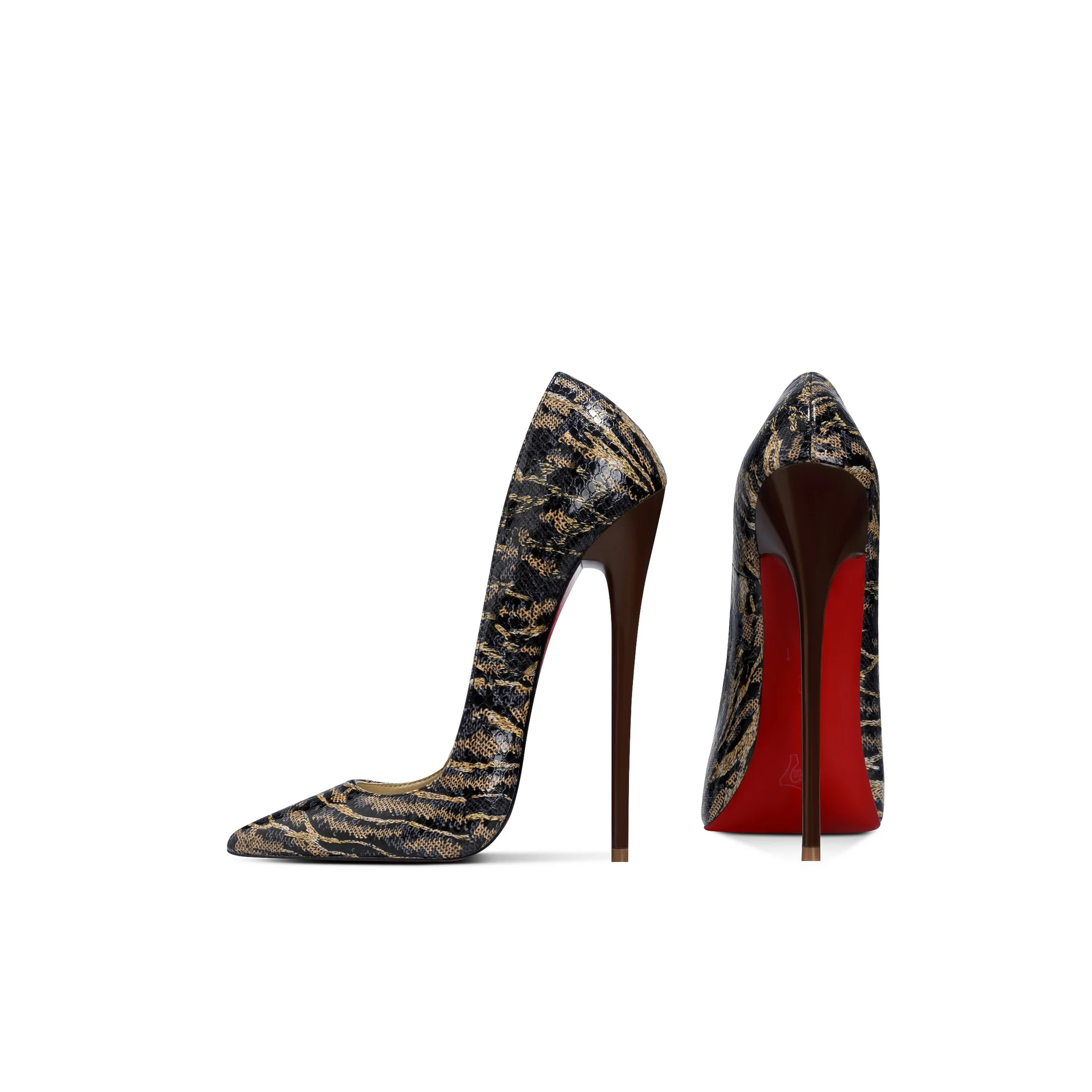 

Bloomsteps New White Gradient Black Snake Pattern Ultra High Heels Snake Pattern 16cm Stiletto Pointed Toe Sexy Pumps Red