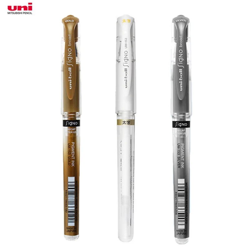 Uni Ball Signo UM 153 جل القلم 1.0 مللي متر الحبر المعدني الذهب الأبيض الفضة فسفورية للفن الزفاف التوقيعات الصباغ مقاوم للماء