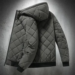 Chaqueta acolchada de algodón con capucha para hombre, Parkas informales con textura de rombos, ropa de moda, talla grande 4XL, Otoño e Invierno
