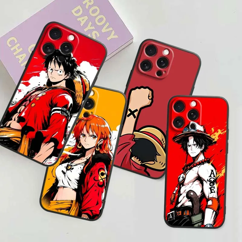 

One Piece Retro Anime Luffy For Apple iPhone 17 16 16E 15 14 13 12 11 Pro Max Plus Black Soft Silicone Phone Case
