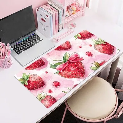 Sweet Fruit Red Strawberry Pink Mouse Pad Large Rubber Anti-slip Desk Accessories Mousepad for Office & Gamer Keyboard Decor Mat