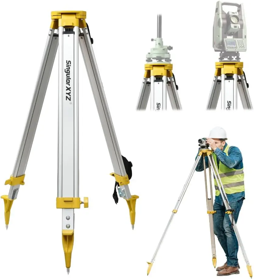 Heavy Duty Aluminum Transit Surveying Tripod Quick Clamp 5/8 Inch 11 Threaded Flat Head RTK Base Station Total Station Laser Lev