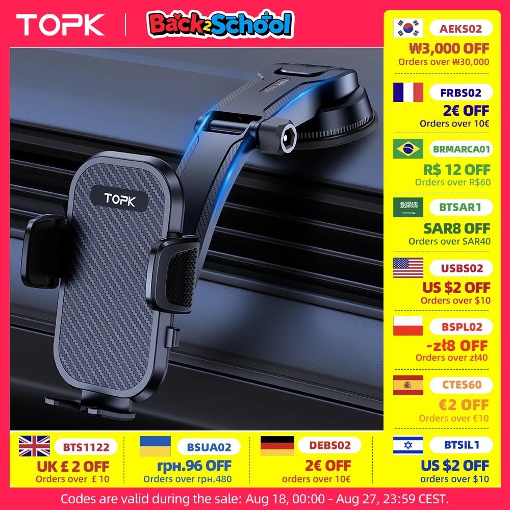 

TOPK Car Phone Holder Dashboard Mount 360° Rotation Adjustable Car Stand Phone Bracket For iPhone 15 Samsung Universal Car Mount