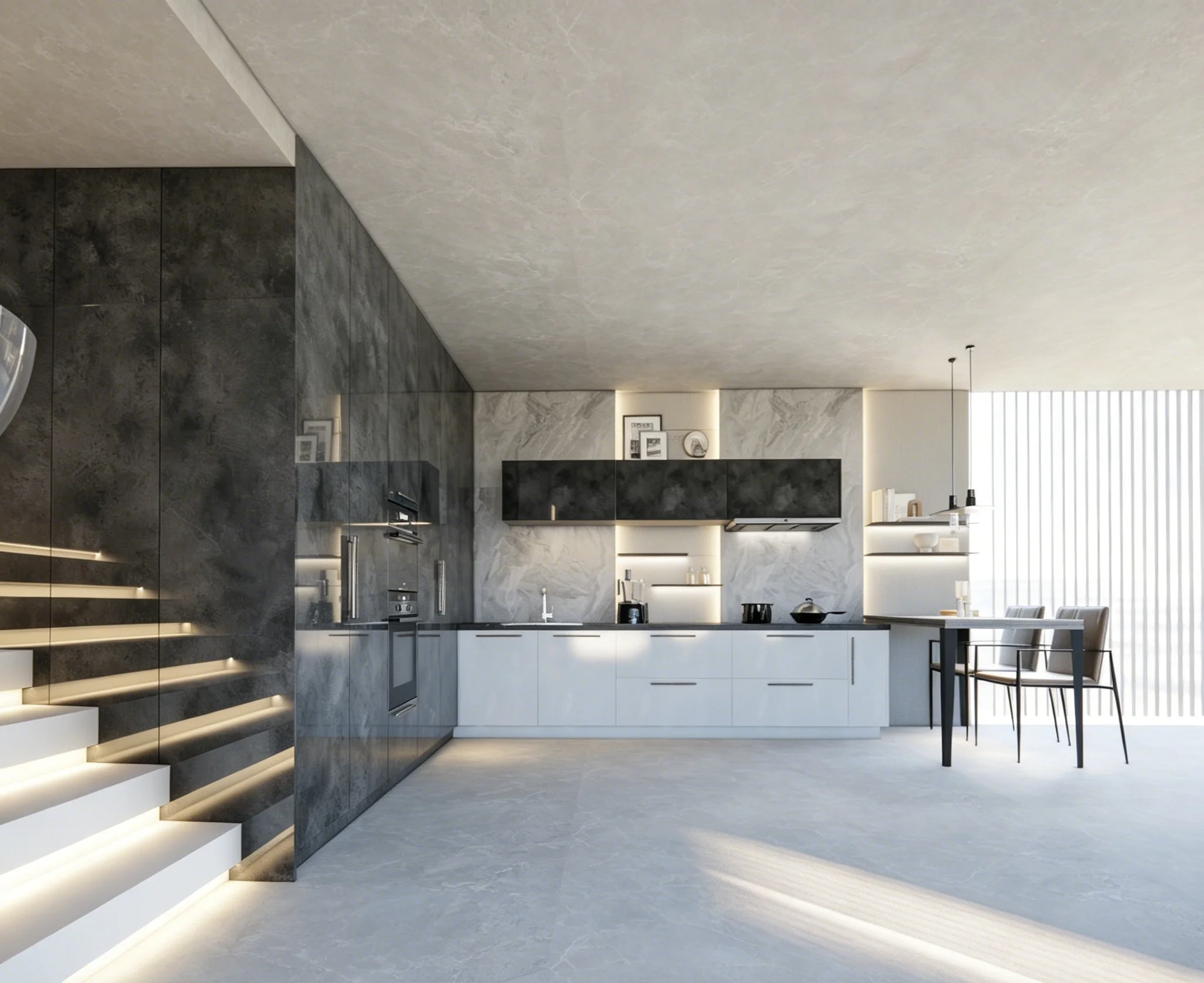 Commercial Kitchen Projects - # Glanzende steennerf deurkeukenset met marmerpatroon