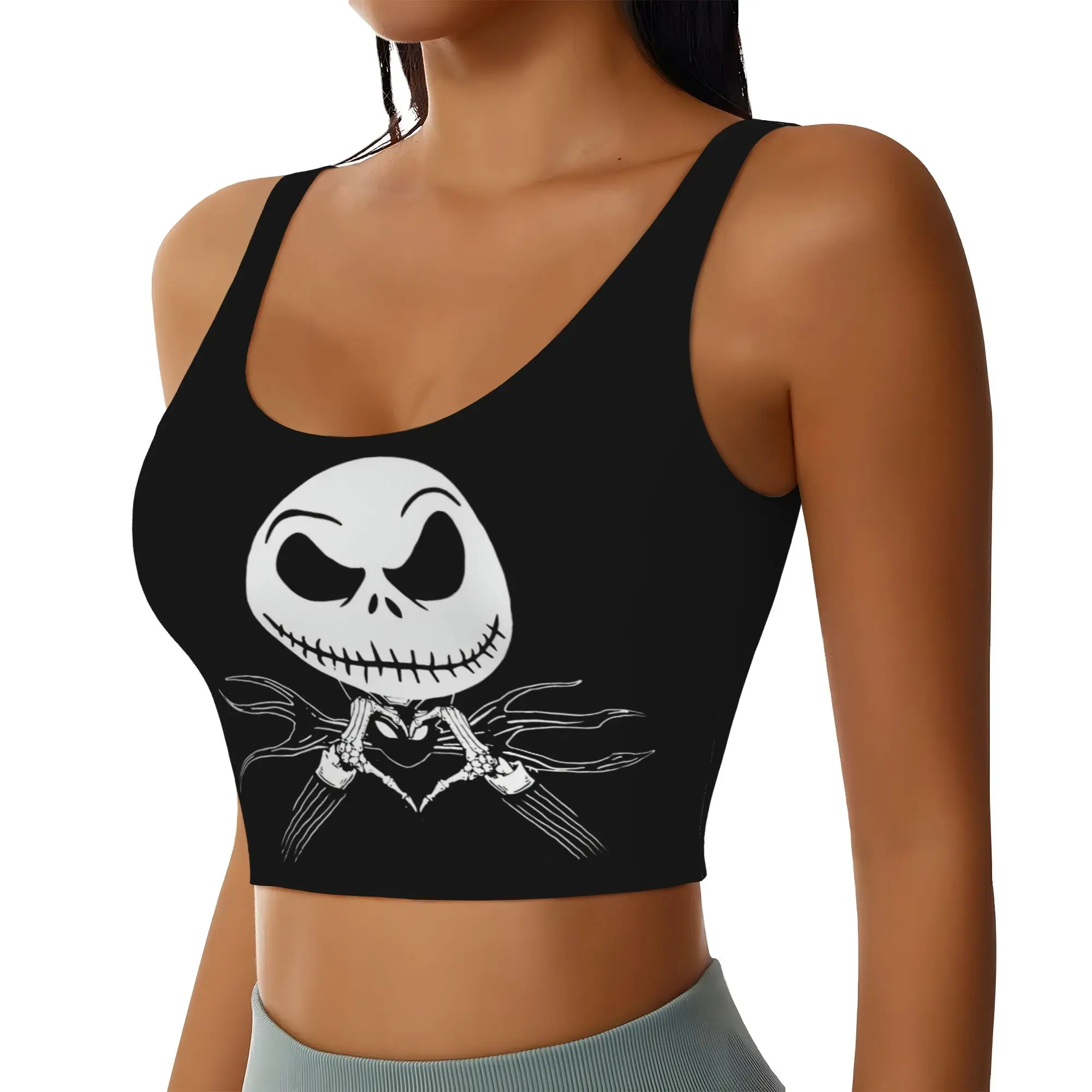 Custom Skellingtones Skull High Impact Sports Bras Women Halloween Horror Seamless Workout Running Crop Tank Tops